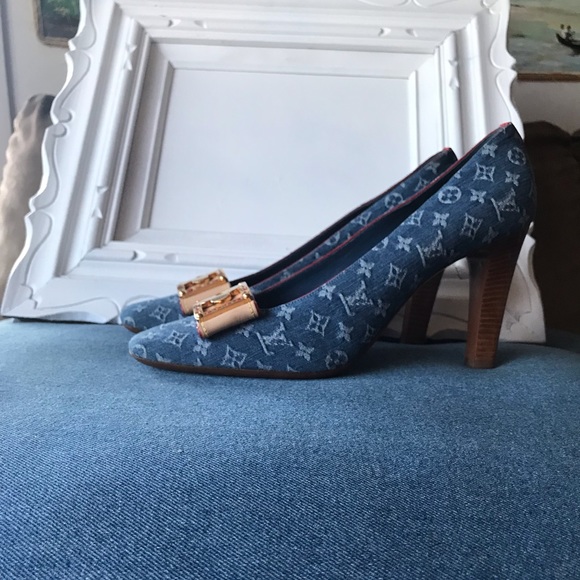 Louis Vuitton Denim Monogram Square Toe Heel Sz 41 - Picture 4 of 8